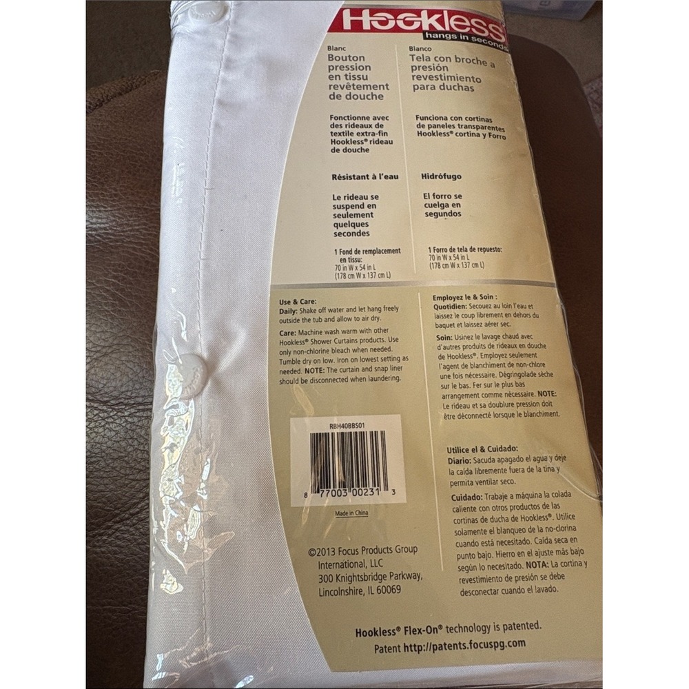 Snap White Hookless Fabric Snap-In Shower Liner new - Picture 3 of 3
